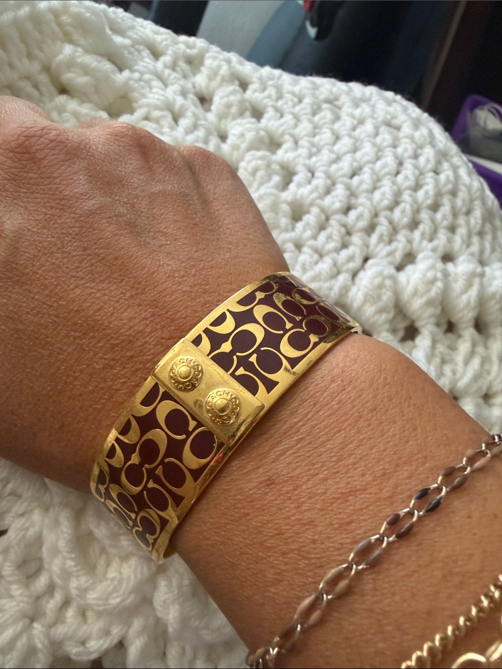 Coach Gold and Brown Signature Enamel Bangle Bracelet - Picture 3 of 4